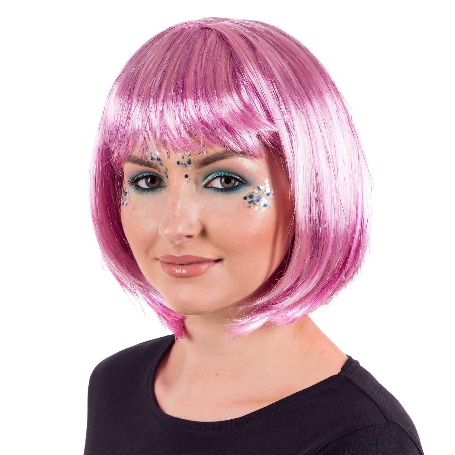 Deluxe Pinke Glitter-Bob-Perücke
