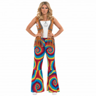 Regenbogenfarbige Hippie Schlaghose Kostüm für Frauen