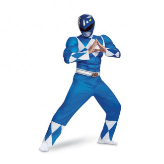 Blaues Power Rangers Kostüm mit Muskeln für Männer