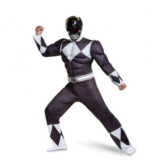 Schwarzes Power Rangers Kostüm mit Muskeln für Männer
