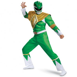 Grünes Power Rangers Kostüm mit Muskeln für Männer