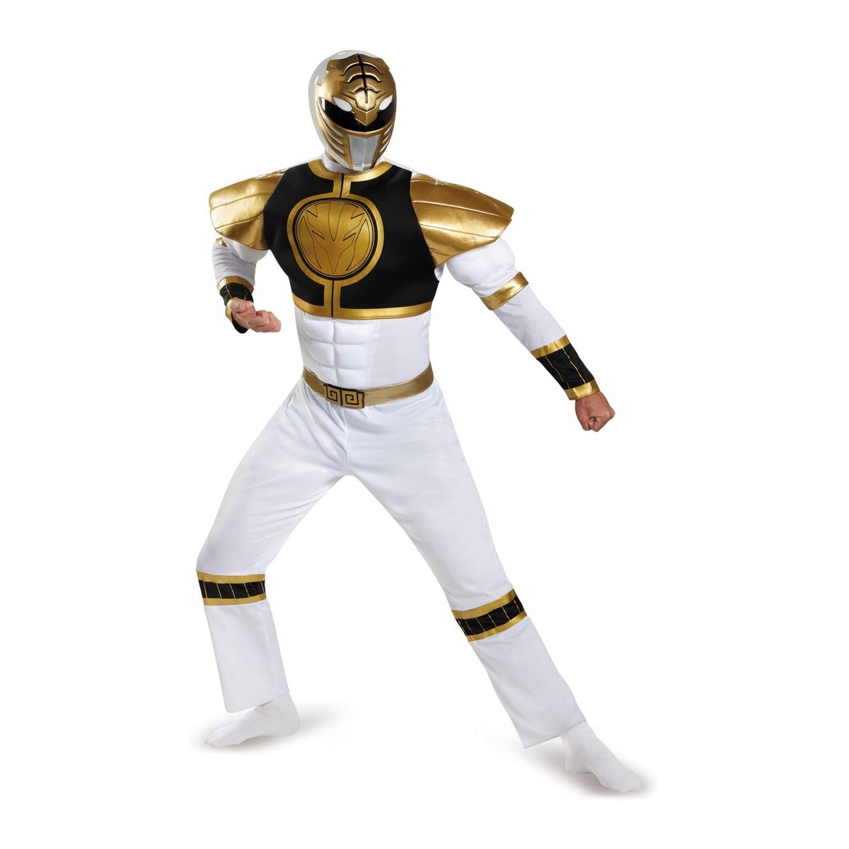 Weißes Power Rangers Kostüm mit Muskeln für Männer