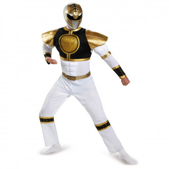 Weißes Power Rangers Kostüm mit Muskeln für Männer
