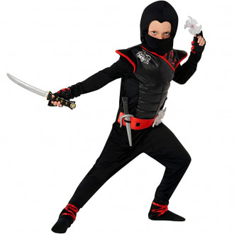 Schwarzes und rotes Tödlicher Ninja Kostüm für Kinder