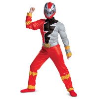 Power Rangers Rot Dino Fury Kostüm mit Muskeln für Kinder