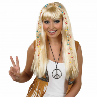 Lange blonde Hippie Perücke mit Flechtzöpfen