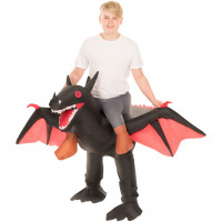 Schwarzes Aufblasbares Ride On Drachen Kostüm für Kinder