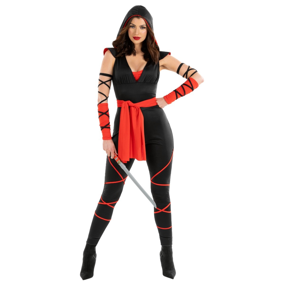 Ninja Kostüm für Damen Schwarz/Rot